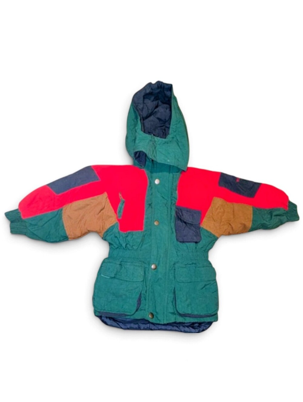 Vintage 90s Kids Puffer Coat Colorblock Wilderness Sport Hooded Winter Jacket 2T